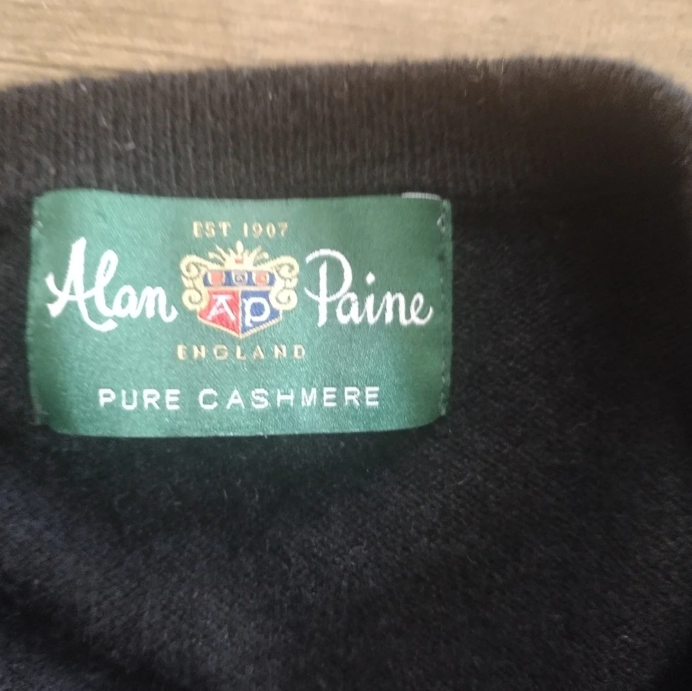 ALAN PAINE Mens V-Neck Pullover Sweater, Size UK 46 EUR 54, Pure Cashmere Black